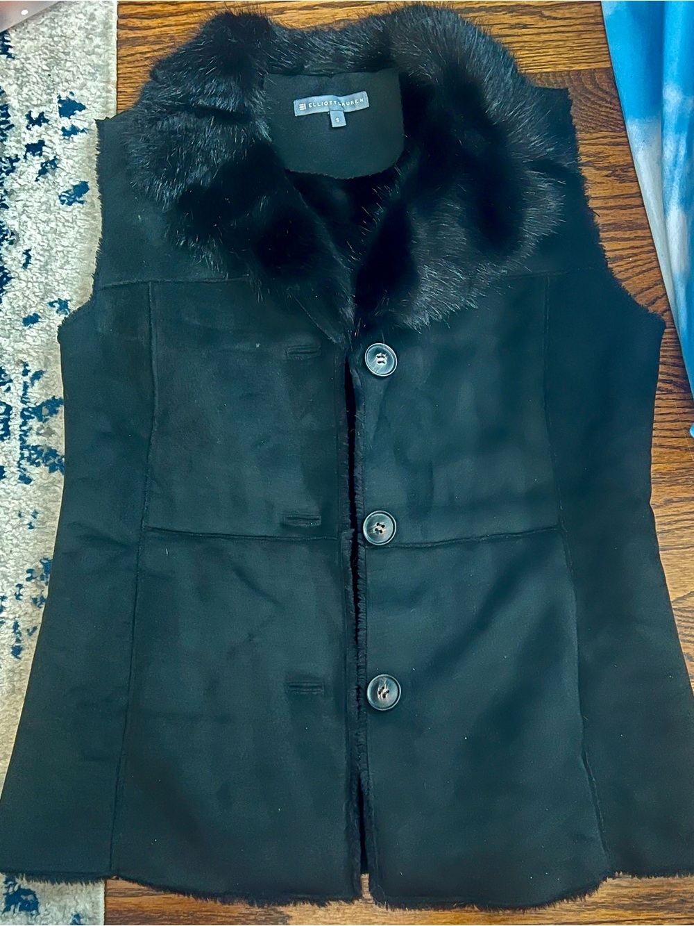 Elie Tahari Black Faux Fur Collar Sleeveless Vest